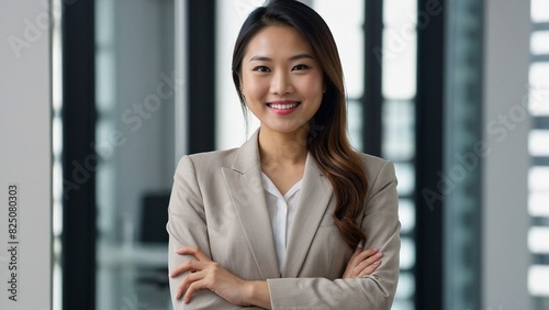 Young Asian woman, professional entrepreneur standing in office clothing, smiling and looking confident background Free Download Young Asian woman, professional entrepreneur standing in office clothing, smiling and looking confident background - GFXLoad