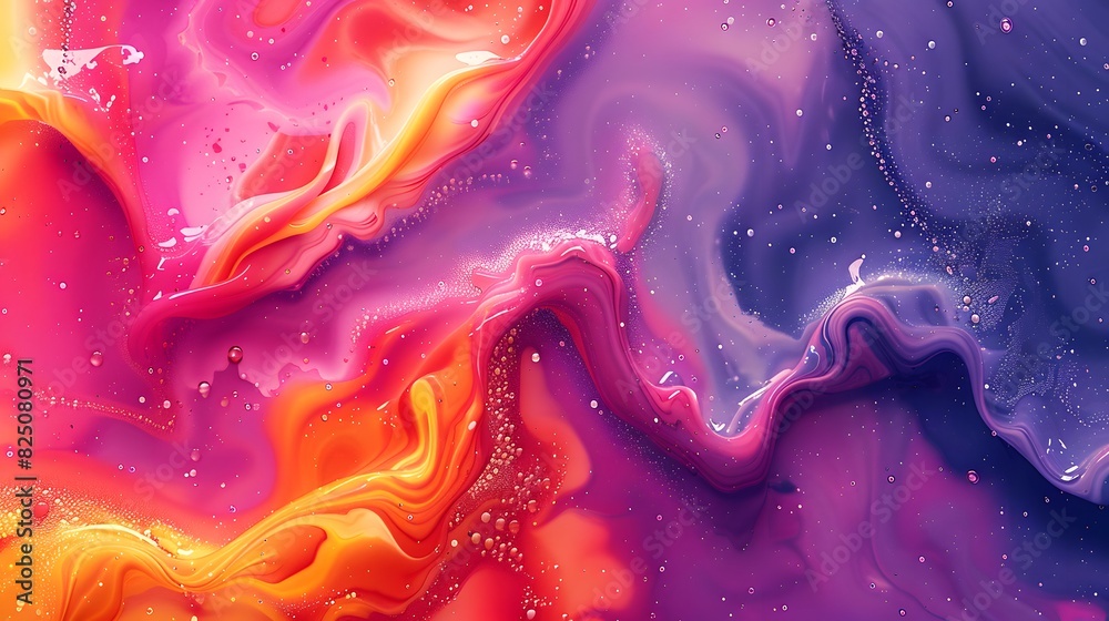 Colorful abstract background with liquid paint waves. Vibrant liquid marble background with copy space, vibrant colors.
