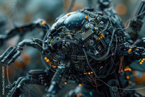 close-up view of a hyperdetailed fantasy futuristic robot in abstract space