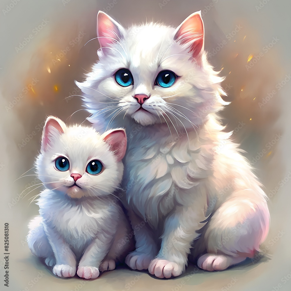Fototapeta premium Little cat with mom cat, cute pet