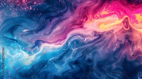 Colorful abstract background with liquid paint waves. Vibrant liquid marble background with copy space, vibrant colors. 