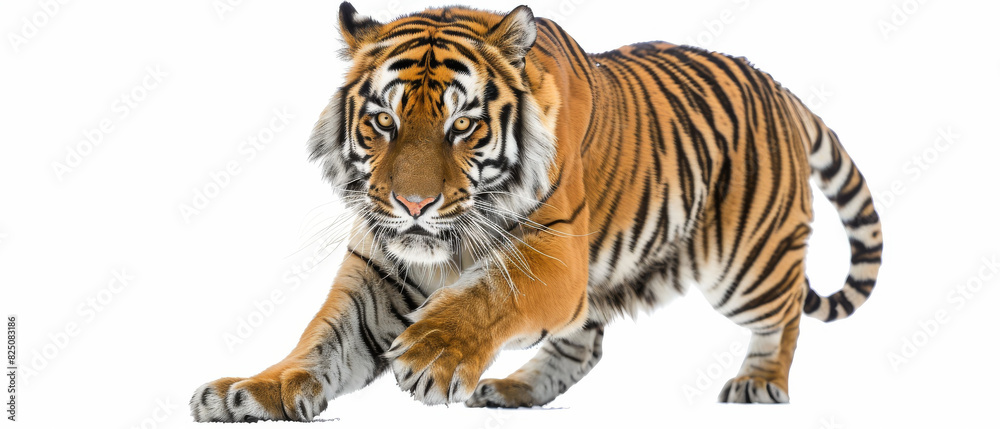 Obraz premium A tiger is walking on a white background