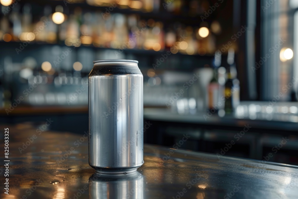 Blank Aluminum Beverage Can on a Modern Kitchen Counter Blank Aluminum Beverage Can on a Modern Kitchen Counter