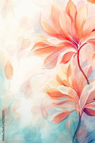 A painting of a flower with a blue background. The flower is orange and has a lot of detail