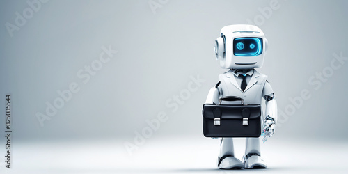 3D ai robot businessman with briefcase and light background