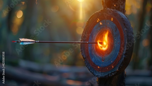 Olympic precision  arrow hits bullseye capturing perfect aim, symbolizing summer sports photo