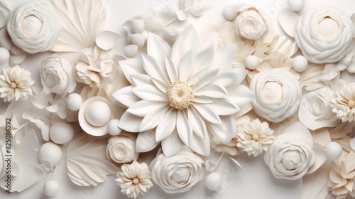 Beautiful intricate paper flower artwork in white tones, showcasing delicate design and craftsmanship, perfect for elegant decor. photo