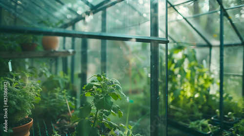 A vibrant greenhouse bursting with a variety of lush green plants  creating a mesmerizing display of natures beauty