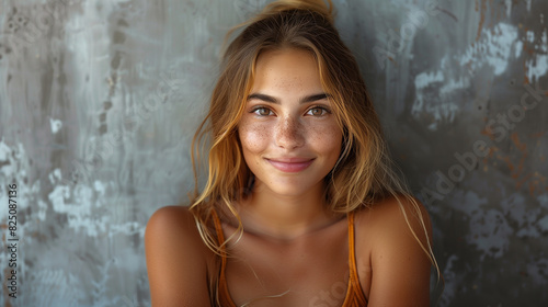 A young woman exudes grace and beauty as she poses for a portrait, her features illuminated by soft light, showcasing both her inner strength and outer elegance