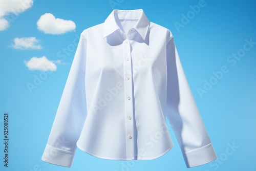 Crisp white shirt peacefully floating against the serene blue sky, creating a tranquil scene © sorin