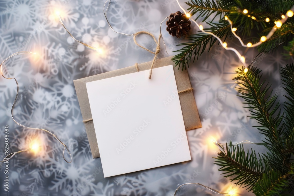 Winter-Themed Greeting Card Surrounded by Festive Lights and Snowflakes Winter-Themed Greeting Card Surrounded by Festive Lights and Snowflakes