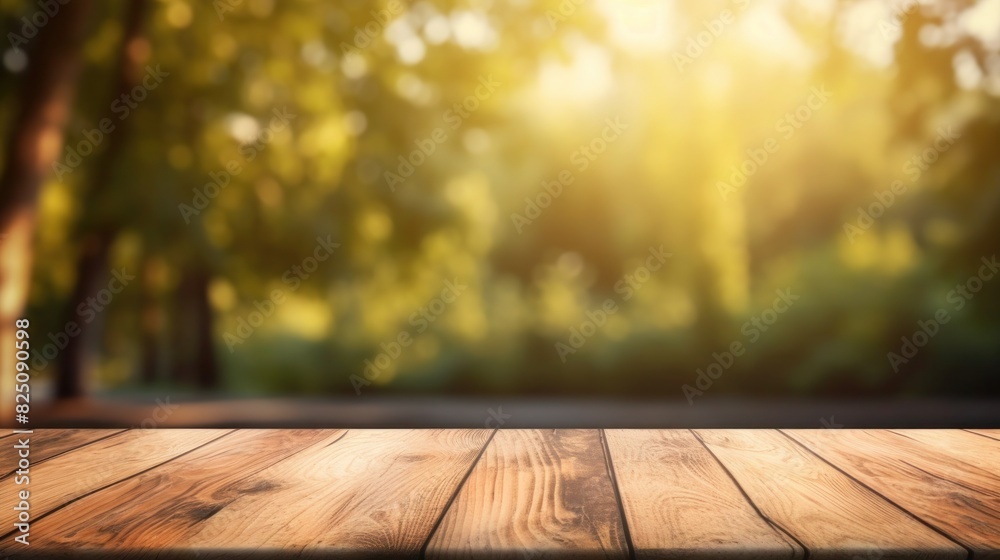 A wooden table surface with a natural and blurred backdrop, Empty wooden table background, product display montage,Background with empty bokeh wooden table. For designers and advertising banner A wooden table surface with a natural and blurred backdrop, Empty wooden table background, product display montage,Background with empty bokeh wooden table. For designers and advertising banner