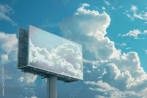 Large white blank billboard against cloudy sky