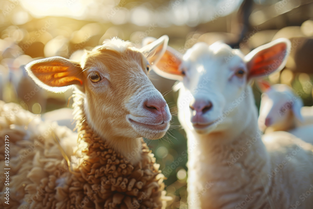 Sheep on a farm. Farm animals are free on the farm