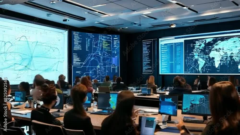 A conference room filled with professionals attending a data analysis ...