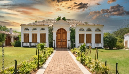 Discover the charm of colonial homes, where stately central doors invite you into a world of timeless elegance. photo
