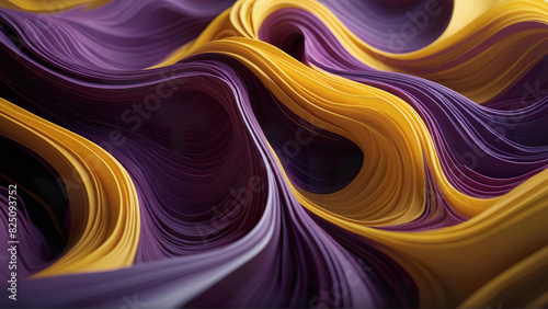 Abstract 3d wavy wallpaper. Background with 3d stylish purple and yellow waves. 