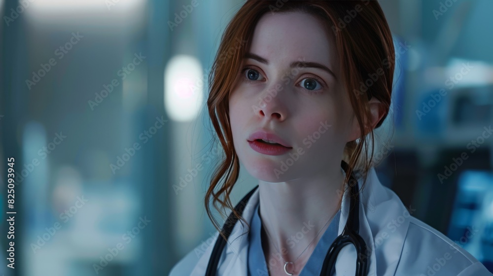 Focused Doctor in Medical Setting with Stethoscope Focused Doctor in Medical Setting with Stethoscope