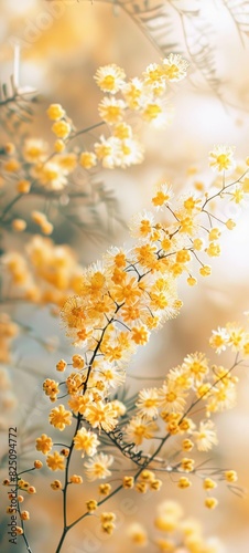 Sunny Yellow Mimosa Flowers in Glass Vase Indoors