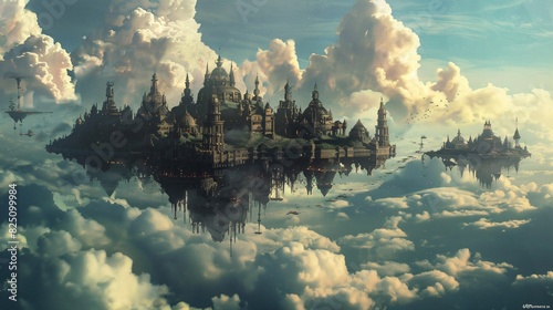 a futuristic city floating above the clouds. © muheeb