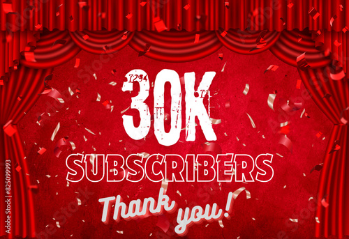 Red Celebration Vector Illustration: Reaching Milestone of 30K Subscribers - Festive Design in High-Quality Vector Format