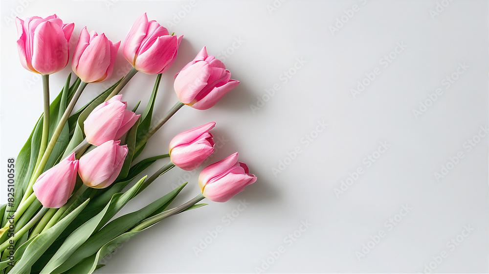 A bouquet of  pink tulip flowers isolated on white background, summer time illustration.