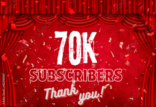 70K Subscribers Milestone Celebration in Vibrant Red - Vector Illustration for Social Media, Blog, Website, or Presentation