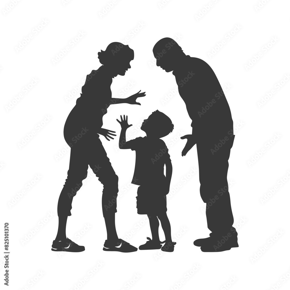 Silhouette Child abuse Parents scold children boy black color only Silhouette Child abuse Parents scold children boy black color only