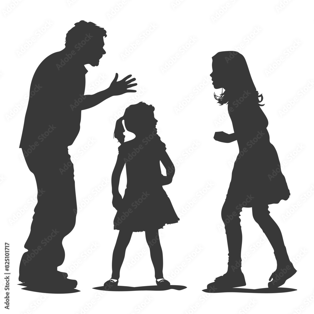 Silhouette Child abuse Parents scold children girl black color only