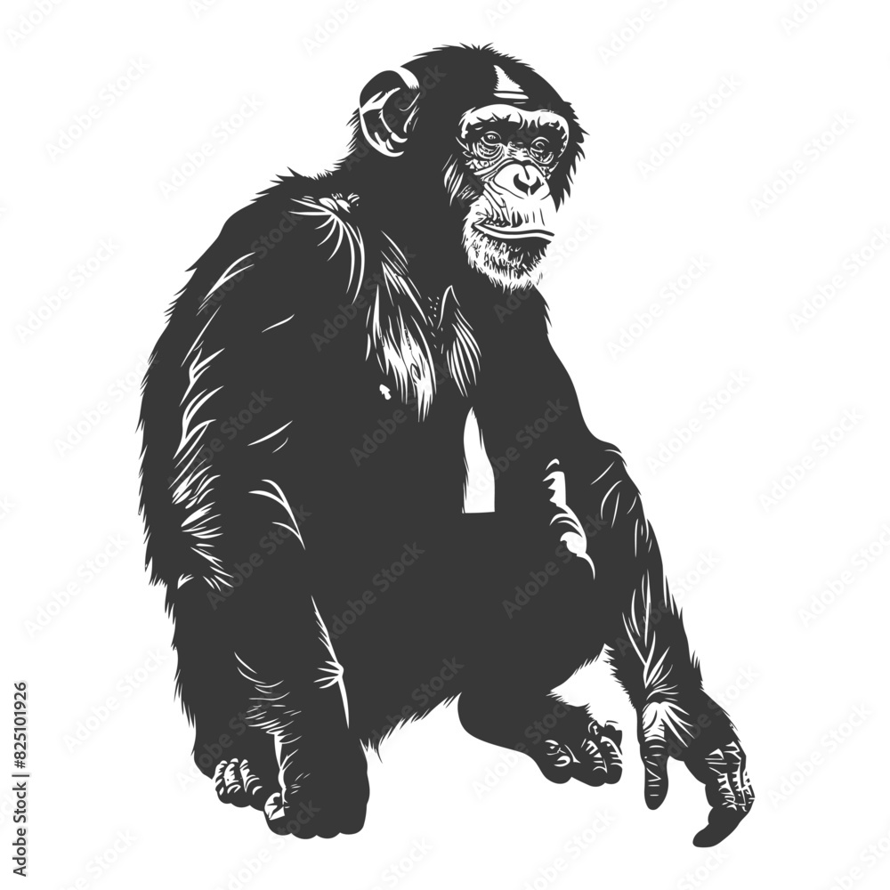 Fototapeta premium Silhouette Chimpanzee animal black color only