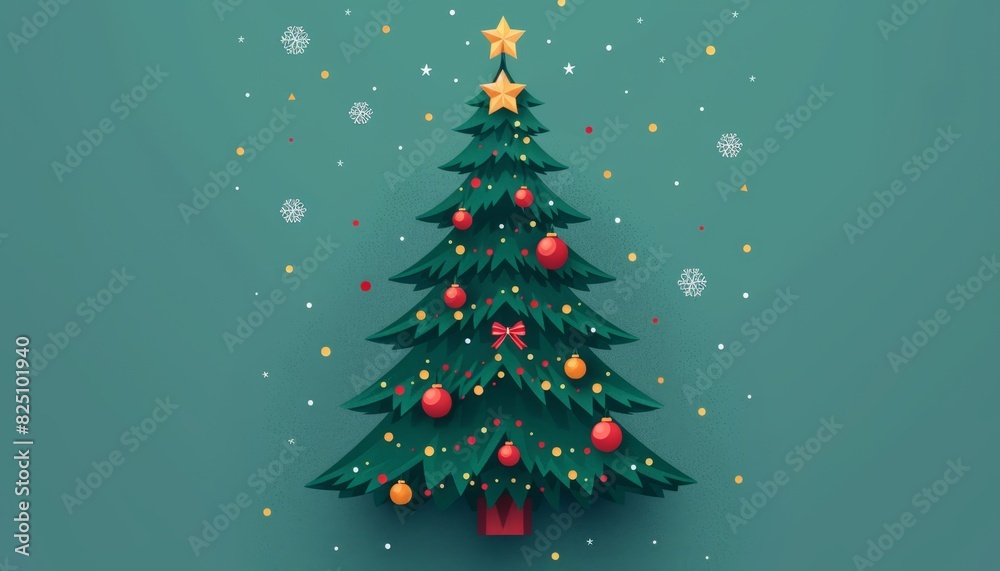 Christmas tree flat design top view festive theme animation complementary color scheme
