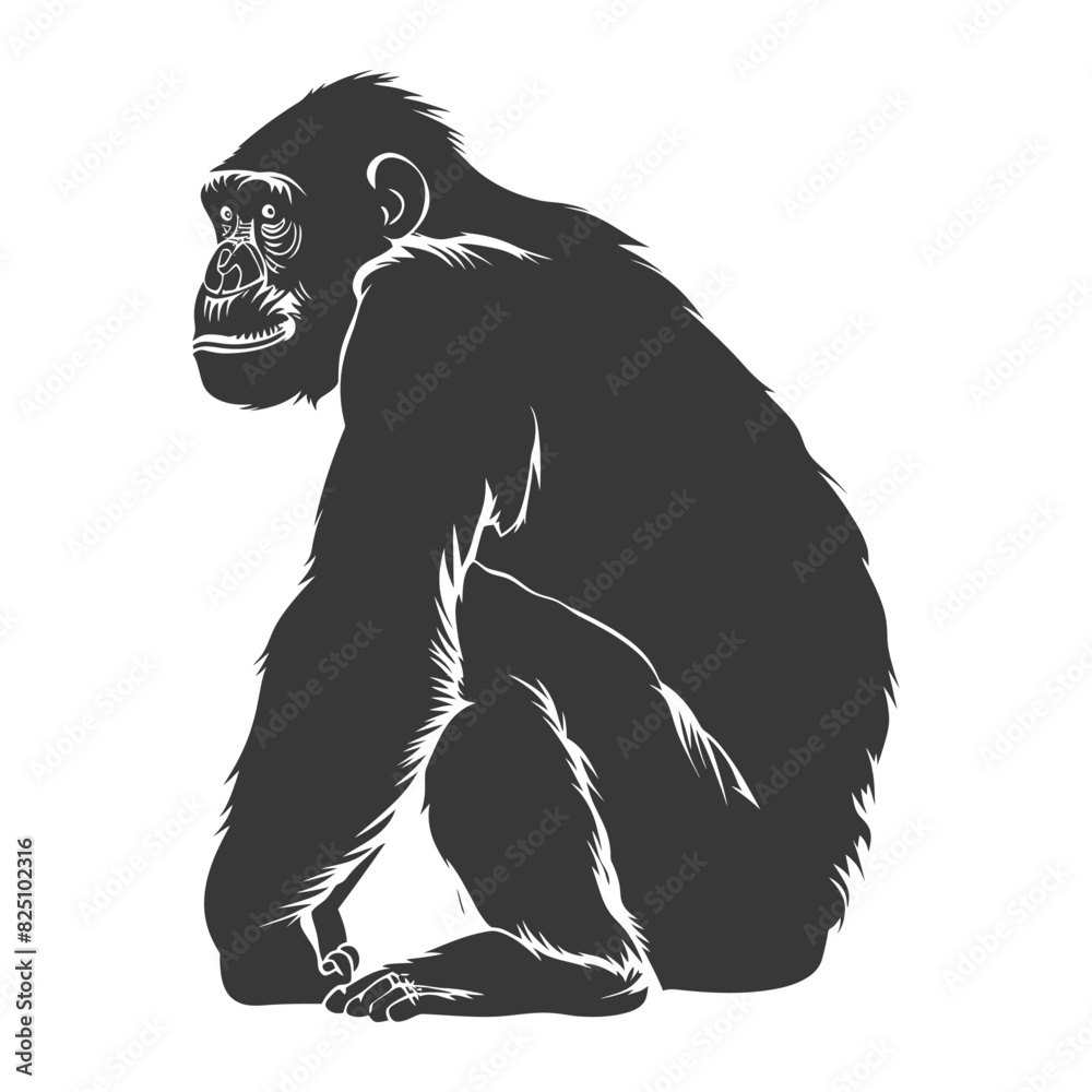 Fototapeta premium Silhouette Chimpanzee animal black color only