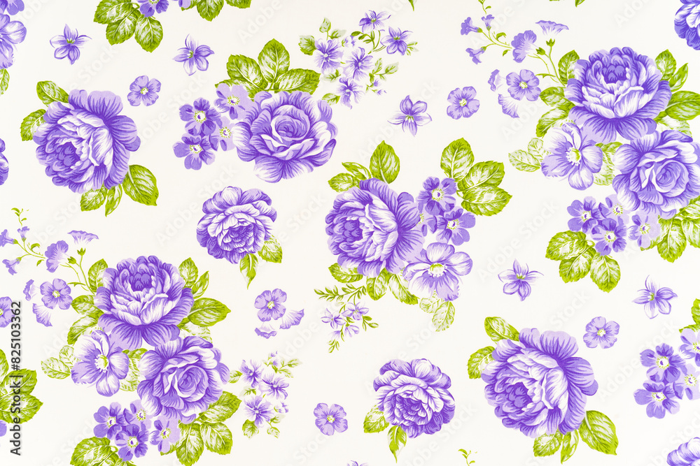 Closeup of retro tapestry fabric pattern with classical image of the flowers