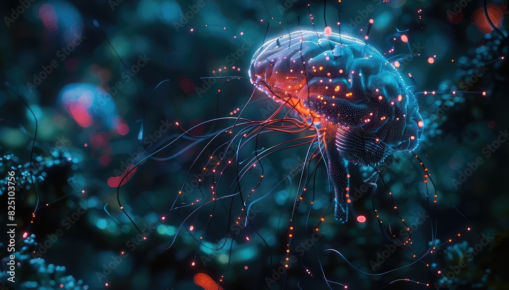 Neurological disorder invading a digital network, Cyberpunk, High Contrast, Dark Background, Digital Art, Representing digital neural errors Neurological disorder invading a digital network, Cyberpunk, High Contrast, Dark Background, Digital Art, Representing digital neural errors