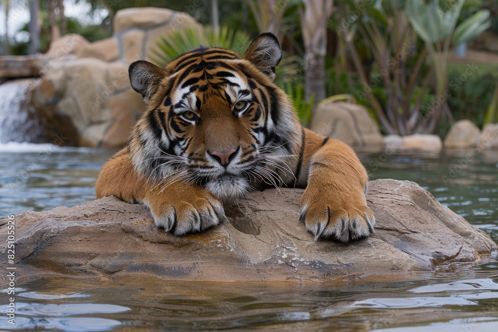 Tiger Resting on Rock by Water Tiger Resting on Rock by Water