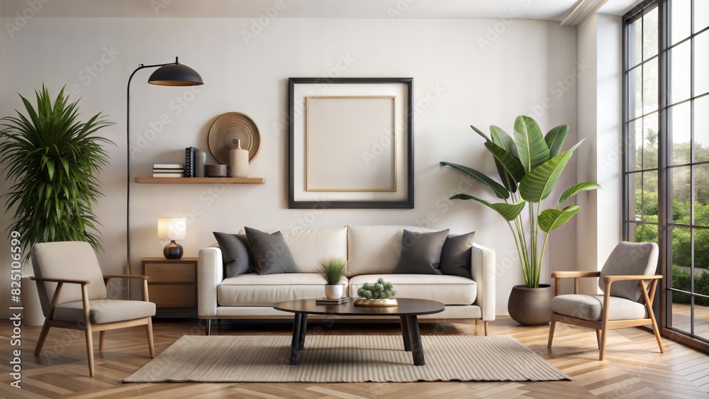 Black Matte Frame in Minimalist Boho Living Room Setting
