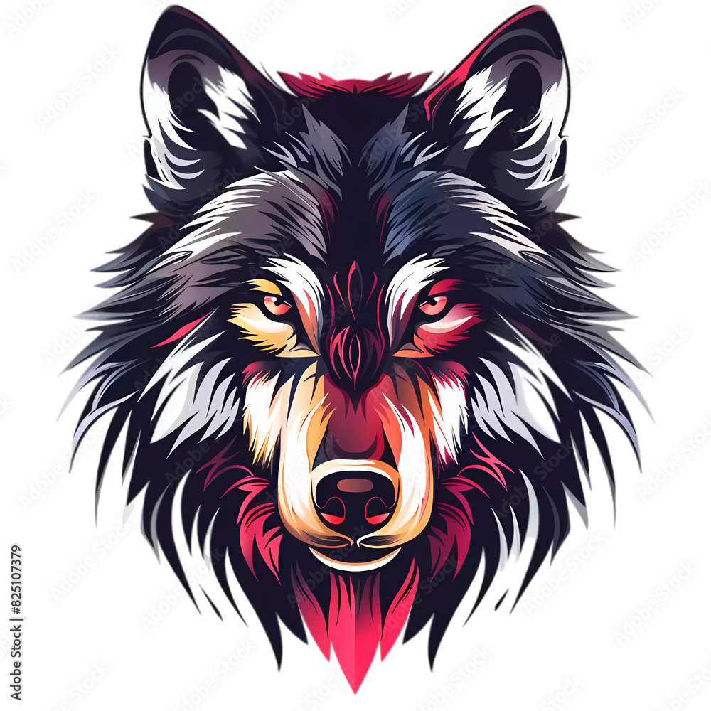 Fototapeta premium Wolf head illustration, printable, generated using AI