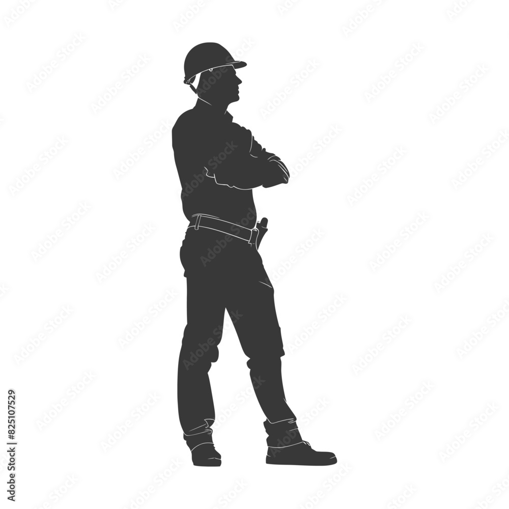 Silhouette engineer man in action full body black color only Silhouette engineer man in action full body black color only