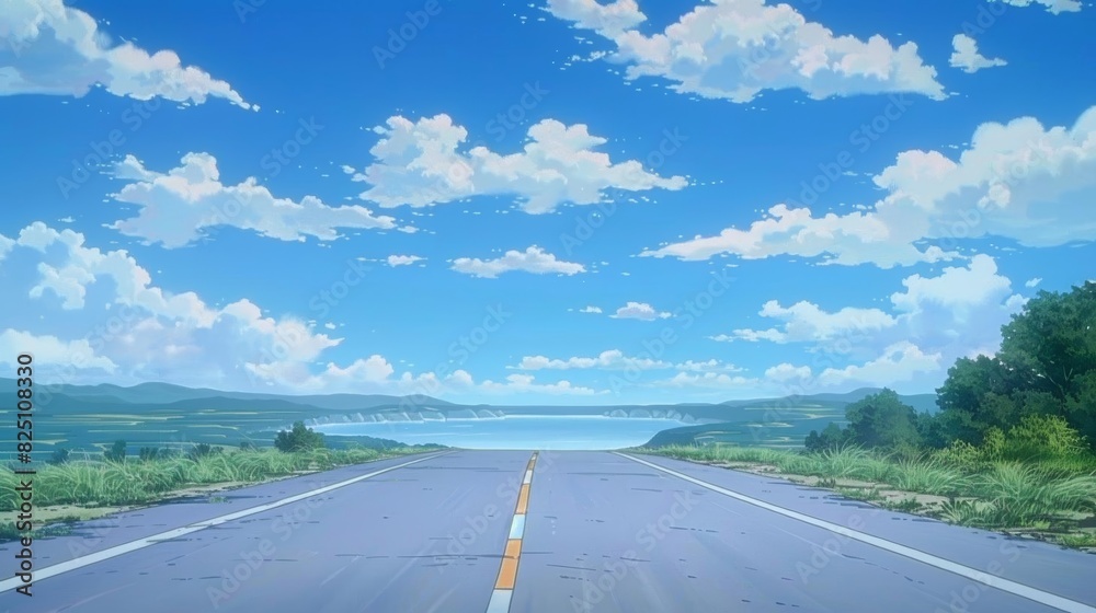 Fototapeta premium Road seamlessly integrating into a digital navigation map cartoon style