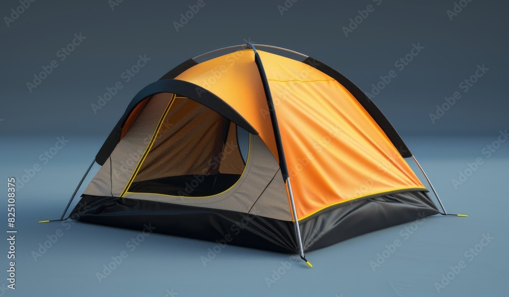 A yellow tent with black trim sits on a clean background A yellow tent with black trim sits on a clean background
