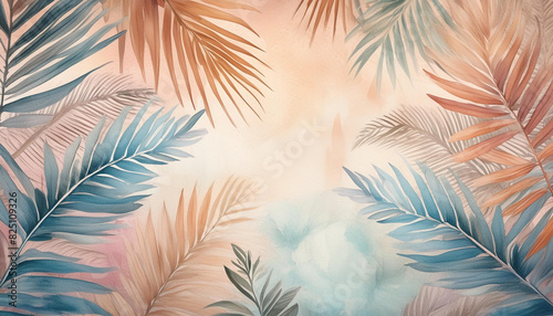 tropical palm abstract watercolor background