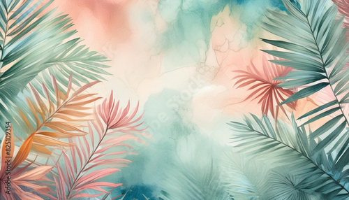 tropical palm abstract watercolor background
