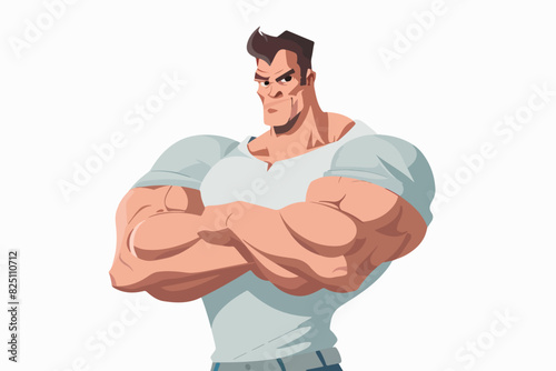 Illustration of a strong man. Body-building. Big strong guy.