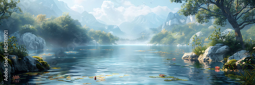 serene printable mural of a tranquil pond perfect for enhancing the walls of a yoga studio's meditation room creating a serene and peaceful space for practitioners to find inner calm