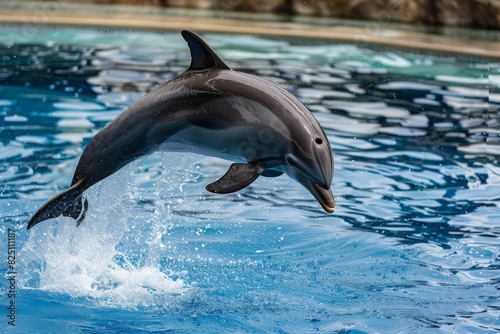 Dolphin jumping out of water in the pool
