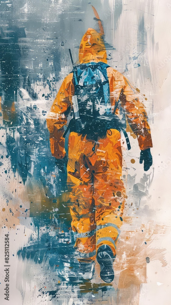 People in protective gear battling pandemic particles, Watercolor Style, Soft Pastels, High Resolution, Depicting human resilience