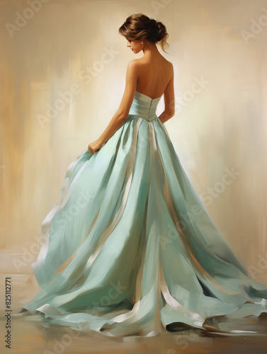 painting of woman in blue dress