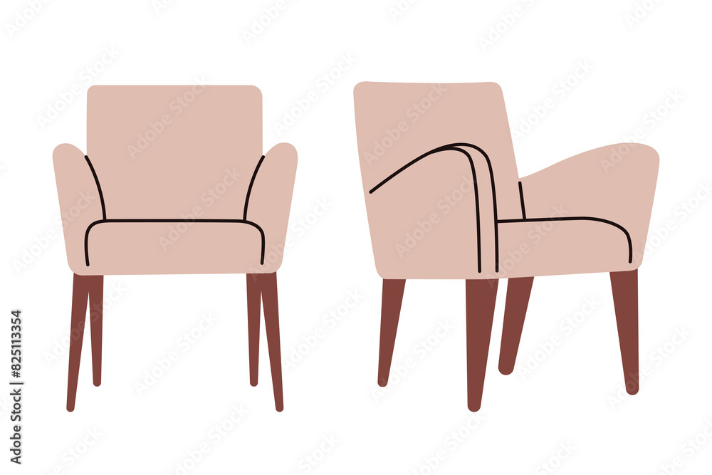 Obraz premium Comfortable stylish modern armchair, chair. Furniture for home, interior, apartment. Armchair for living room, modern. Flat vector illustration isolated