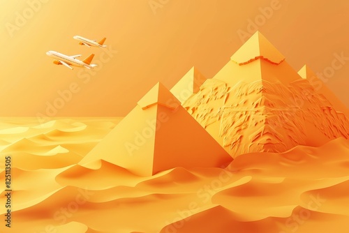 3d illustration of airplane trip to sahara desert