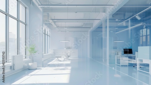 Modern White and Blue Open Space Office Interior  